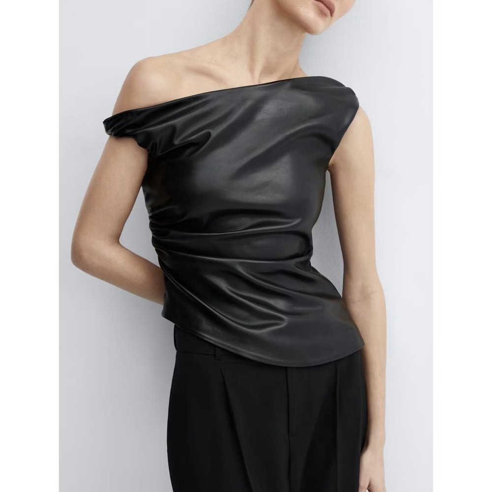 MANGO FAUX-LEATHER TOP Size M